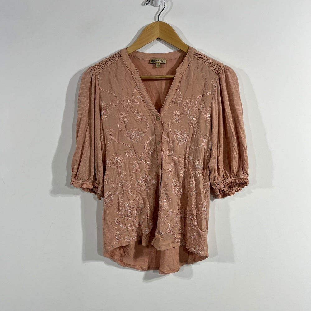 Democracy Renfair Boho Embroidered Peasant Button Front Top Size Small Edwardian